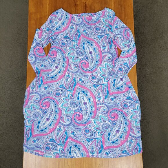 Cynthia Rowley Pink Aqua Blue Paisley A-Line Dress With POCKETS! - S - Picture 4 of 6